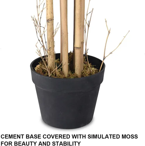 Miniatura 6 de Juego de 2 árboles de bambú artificiales de 5 pies, plantas de vegetación falsas en macetas para interiores y exteriores, hermoso árbol de imitación