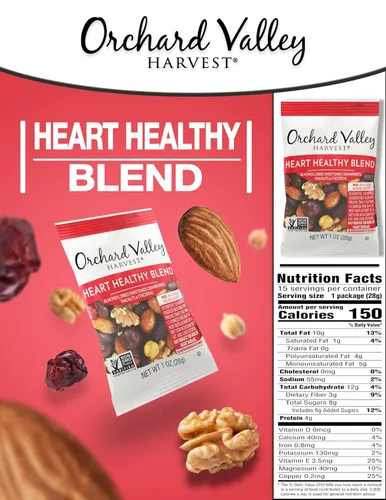 Miniatura 2 de Orchard Valley Harvest - Heart Healthy Blend, bolsas de 1 onza (paquete de 15), almendras, arándanos, nueces y garbanzos, sin gluten, sin OMG, sin