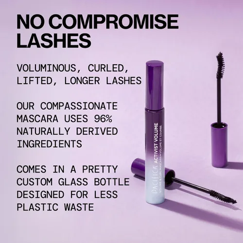Miniatura 2 de Pacifica Activist Volume & Curl Mascara – Rímel de rizado instantáneo y voluminizador, fórmula de ceras y fibras vegetales, cepillo vegano, vegano