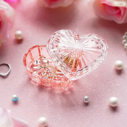 Miniatura 16 de kanpura Joyero de cristal en forma de corazón, caja de dulces con tapa, caja de almacenamiento para aretes, collar, pecho, caja de almacenamiento