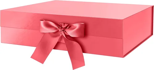 GREEN BEAN Caja de regalo grande con tapa para regalos de 13 x 9.7 x 3.4 pulgadas, magnética roja con cinta, caja de regalo de lujo, caja de Cinta