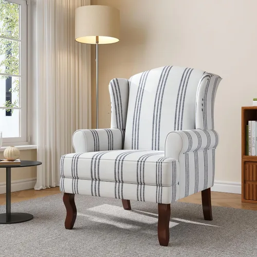 Silla decorativa de respaldo alto, sillón tapizado en tela con patas de madera maciza, sillón retro, cómodo sofá individual, asiento de lectura para