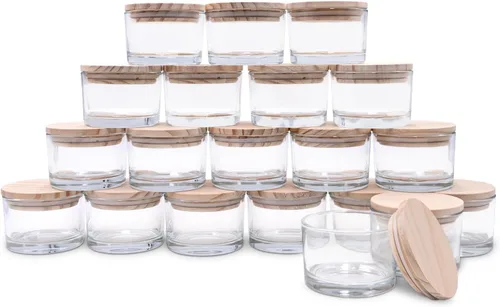 SHOWIN Tarros gruesos para hacer velas, 20 unidades, tarros vacíos de 4 onzas con tapas de madera para hacer velas, recipiente de muestra,