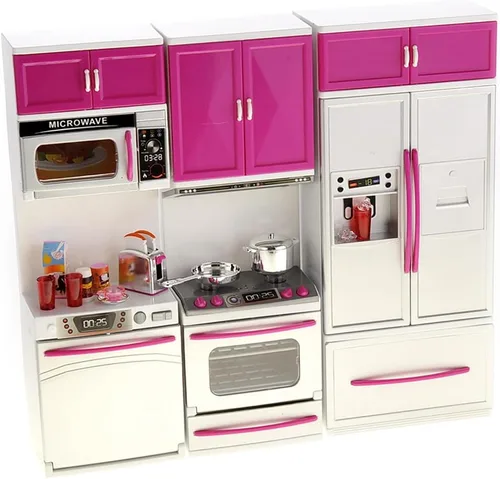 Miniatura 13 de PowerTRC Juego de juguetes de cocina para muñecas, mini juguete moderno de cocina, juego de accesorios con luz y sonido realistas para niños