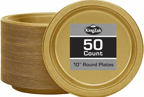 Miniatura 24 de Platos de plástico rojos de la colección Hanna K. Signature, redondos de 9 pulgadas, 50 unidades – Platos desechables resistentes para cenas