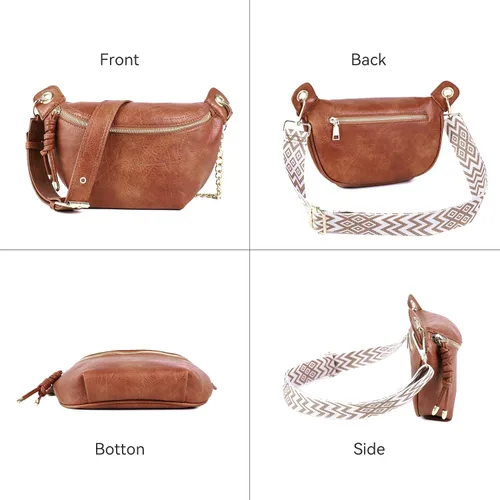 Miniatura 3 de Riñoneras para mujer, bolsos cruzados de moda, bolsos de pecho, bolso de cinturón con 2 correas ajustables, Marrón, Classic