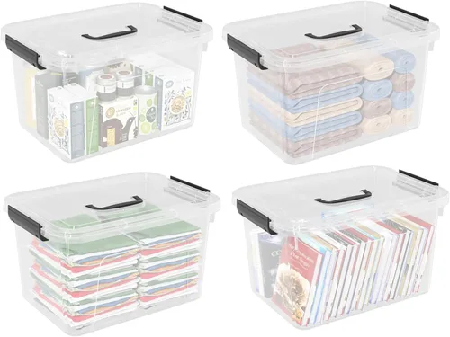 Miniatura 2 de Paquete de 4 cajas de almacenamiento transparentes de 17.5 cuartos de galón, contenedor de almacenamiento de plástico con tapas