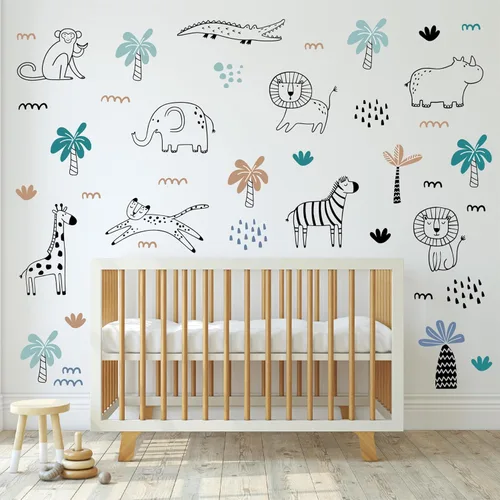 Miniatura 7 de AOWDIAO - Adhesivos de pared de vida silvestre de safari, diseño de línea artística, para despegar y pegar, decoración para habitación infantil