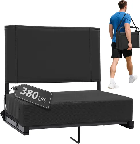 Miniatura 11 de Asientos de estadio con soporte de respaldo - Asiento de grada portátil acolchado con asa y correa para el hombro - Silla de grada de 46.7 cm