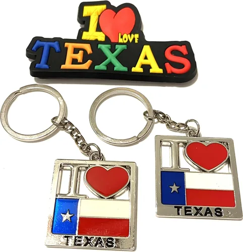 Miniatura 13 de Juego de 2 llaveros de recuerdo de Texas con imán para nevera con texto en inglés "I Love Texas", Diseño de horizonte de Dallas, Mediana