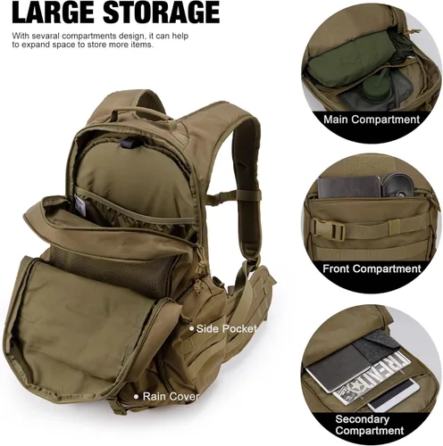 Miniatura 4 de Mardingtop - Mochilas tácticas Molle (40/50L) estilo militar para senderismo, camping, viajes, motocicleta, Caqui, 35 L, Mochilas Daypack