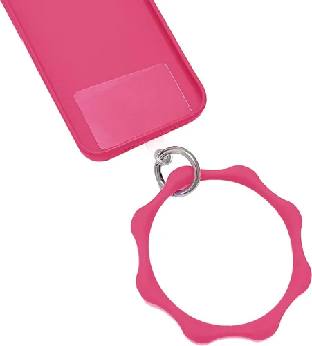 Miniatura 20 de Correa de silicona en forma de corazón para teléfono, correa de muñeca para teléfono celular con soporte para llavero, universal compatible con Negro