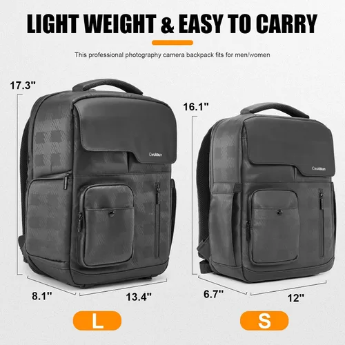 Miniatura 9 de Cwatcun Mochila para Cámara Impermeable Bolsa para Cámara, Bolsa Multifuncional de Fotografía de Viaje Estuche para Cámara con Compartimento