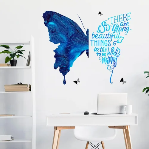 Miniatura 3 de Maydahui Adhesivo decorativo para pared con diseño de mariposa azul, con frases inspiradoras (24 x 30 pulgadas), removible, grande, motivacional