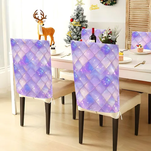 Miniatura 4 de Juego de 6 fundas decorativas para sillas de comedor con diseño de escamas de dragón morado, para reuniones familiares, fundas de asiento extraíbles