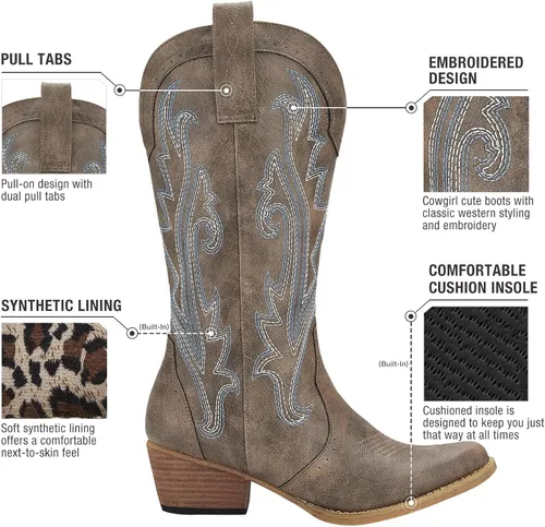 Miniatura 3 de HISEA - Botas vaqueras Rollda para mujer, con punta alargada y de estilo del lejano oeste