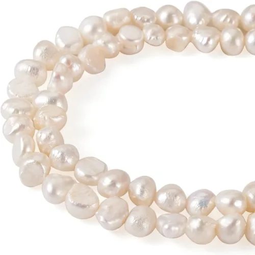 Miniatura 7 de Beadthoven - 140 unidades de 2 hebras de perlas de agua dulce cultivadas naturales de 4 a 0.197 in, perlas blancas sueltas para manualidades, 0