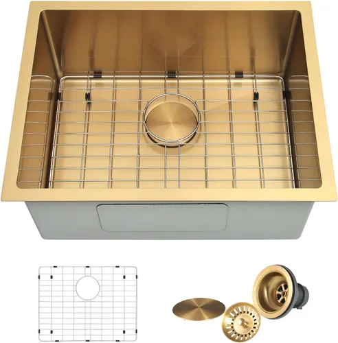 Miniatura 10 de Fregadero de cocina dorado, fregadero de cocina empotrado de 30 x 18 pulgadas, fregadero de acero inoxidable calibre 16 Oro