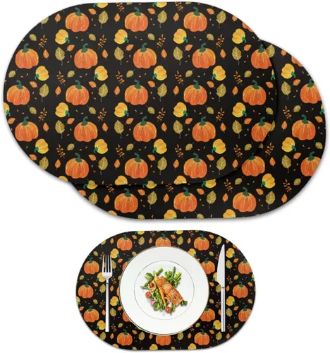 Miniatura 35 de Pumpkin Placemats Set of 4 Ghost Non Slip Washable Heat Resistant Place Mats 12x18 Inch Round Tablemats for Dining Kitchen Party Daily Table Decor