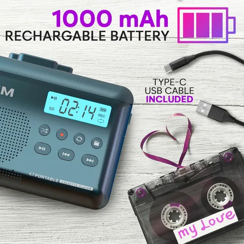 Miniatura 5 de KLIM Reproductor de cinta de casete K7 - Convertidor de casete a MP3 - Portátil - Micrófono y altavoz integrados - Batería recargable - Auriculares