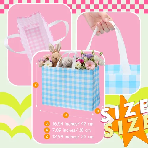Miniatura 3 de Colarr 12 piezas bolsas de mano de Pascua extra grandes con asa, bolsa de regalo de primavera, no tejida, a cuadros búfalo, impermeable