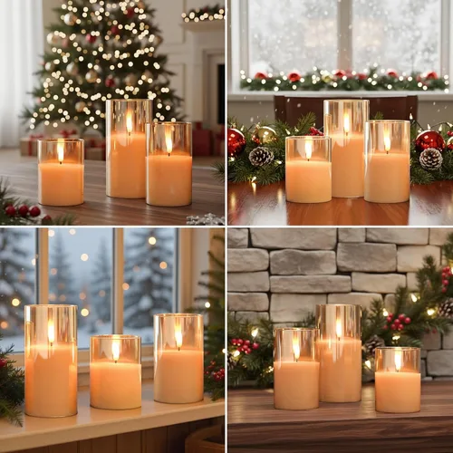 Miniatura 2 de GenSwin - Velas LED sin llama, parpadeantes, funcionan con pilas, con control remoto, velas de cristal de cera real, mecha 3D, con temporizador