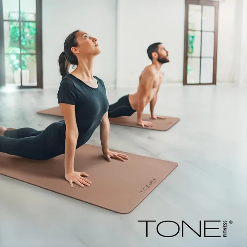 Miniatura 8 de TONE Fitness Esterilla de yoga antideslizante de 1/4 pulgadas de grosor para ejercicios y pilates para entrenamientos en casa con correa de Azul