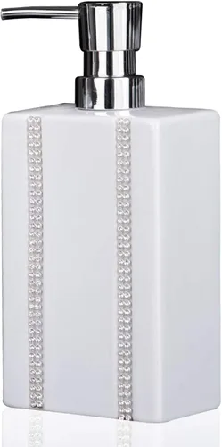 Dispensador de jabón de mano de 18 onzas líquidas y loción, botella de cerámica blanca para cocina, baño, encimera, lavandería, capacidad para