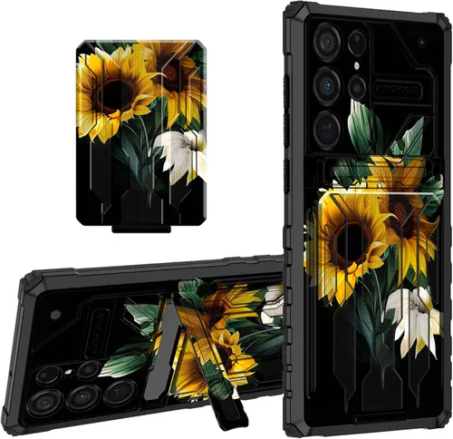 Miniatura 9 de Funda tipo cartera para Samsung Galaxy S22 Ultra con soporte para tarjeta de crédito y soporte de doble capa de policarbonato duro de PC suave TPU a