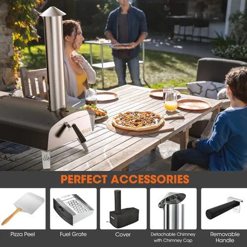 Miniatura 9 de Mimiuo Horno de pizza de pellets de madera para exteriores de 12 pulgadas, estufa de pizza de acero inoxidable resistente de 34.8 libras, pizza
