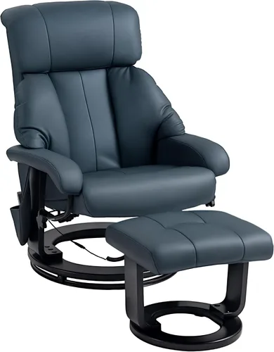 Miniatura 12 de HOMCOM Silla reclinable de masaje con otomana, reclinable giratorio de 360° y reposapiés, vibración de 10 puntos, silla reclinable de piel sintética