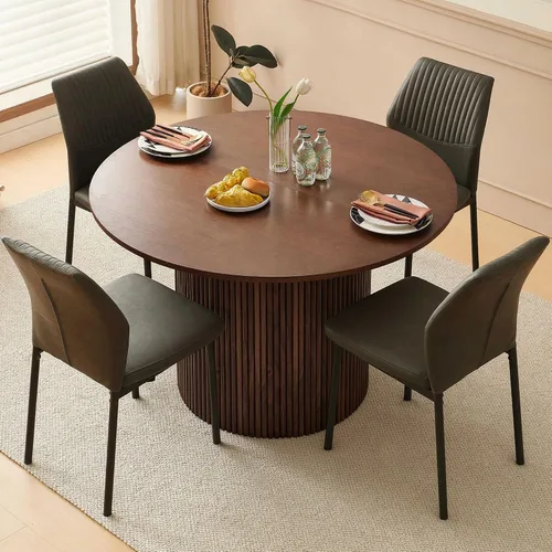 Miniatura 46 de Juego de mesa de comedor redonda de 37 pulgadas para 4, juego de café pequeño moderno de mediados de siglo para comedor, cocina y apartamento