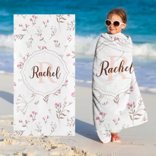 Miniatura 8 de Toallas de playa personalizadas para bebé niña con nombre para niños y adultos, toalla de baño de algodón con flores de acuarela personalizadas