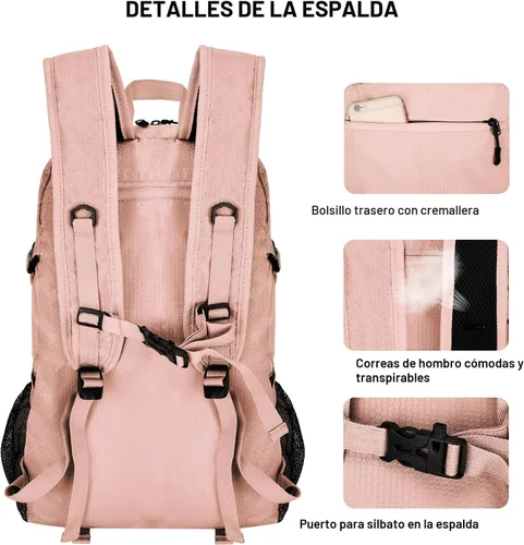 Miniatura 5 de Goloni Mochila de senderismo de 45 L, ligera, plegable, impermeable, con cubierta para lluvia y sistema de transporte de tapete de senderismo, Rosa