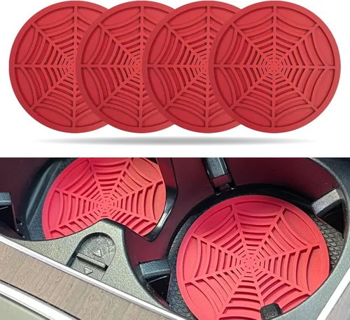 Miniatura 8 de 4 posavasos de tela de araña, 2.75 pulgadas de silicona antideslizante, almohadillas decorativas de bebidas para automóvil, accesorios interiores