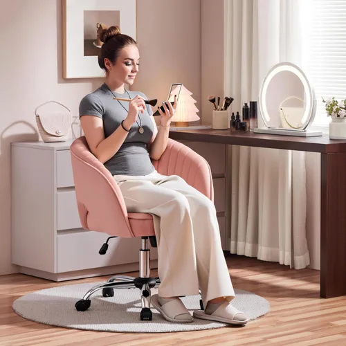 Miniatura 3 de Yaheetech Silla de Oficina para Casa, Silla de Escritorio de Cuero Sintético, Silla Giratoria Moderna con Respaldo Acolchado Tipo Barril, Ruedas