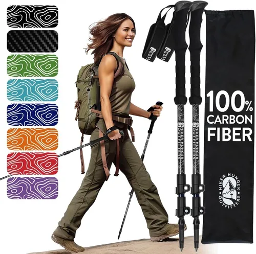 Miniatura 19 de 100% Carbon Fiber Trekking Poles by USA Brand - Ultra Strong Lightweight Collapsible Hiking Poles with Cork and EVA Foam Grips & Quick Adjustable