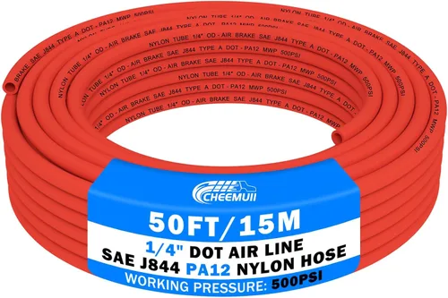 Miniatura 15 de CheeMuii 50 pies 3/8 Tubo Neumático 3/8" PA12 Nylon DOT Línea de Aire SAE J844 Manguera de Aire DOT 15.3 Metros 3/8 Pulgadas OD Tubo de Aire Negro