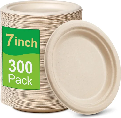 Miniatura 11 de Paquete de 300 platos de papel a granel, platos de papel pequeños de 7 pulgadas, platos 100% compostables, platos desechables ecológicos, platos