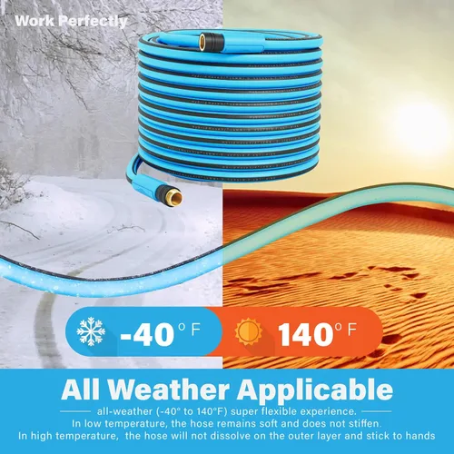 Miniatura 4 de Manguera de jardín resistente de 35 pies con conectores de latón macizo, goma híbrida flexible de 5/8 pulgadas, manguera de agua ligera y resistente