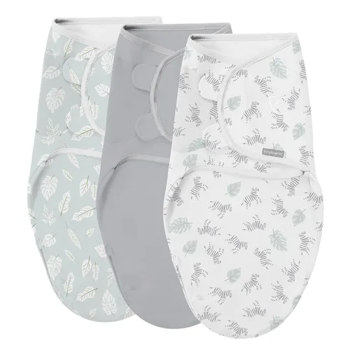 SwaddleMe by Ingenuity Easy Change - Manta para bebé en tamaño pequeño/mediano, 0-3 meses, 7-14 libras, paquete de 3 con cremallera fácil de Zebra