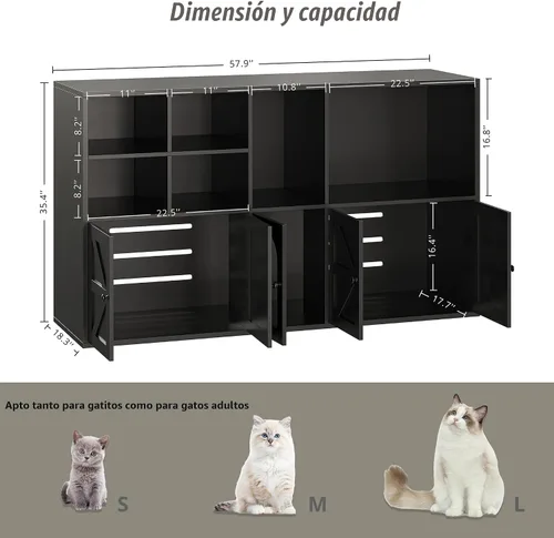 Miniatura 2 de IRONCK Gabinete para Caja de Arena para 2 Gatos, Muebles que Ocultan la Caja de Arena con Habitación Doble y Gran Espacio de Almacenamiento, Muebles