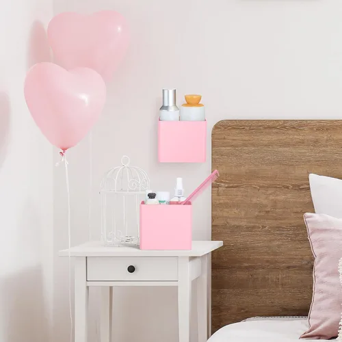 Miniatura 2 de Suclain Organizador de pared de 2 piezas, sin perforación, adhesivo flotante, organizador de contenedores de almacenamiento colgantes para Rosa
