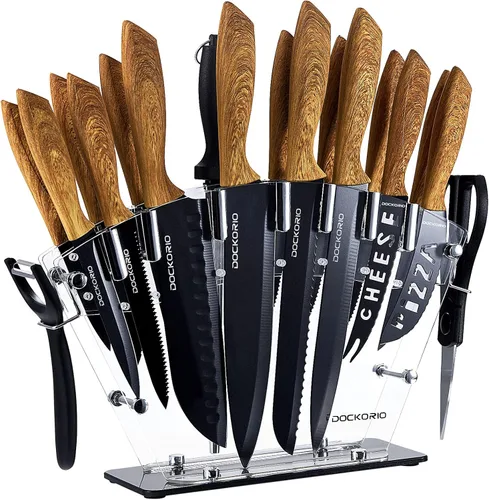 Juego de cuchillos de cocina con bloque, todo en uno, 19 piezas de acero inoxidable de alto carbono, cuchillos de carne, cuchillos de chef, cuchillo