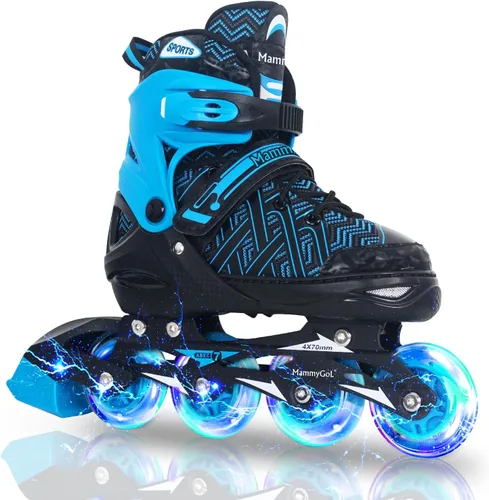 MammyGol Patines en línea para niños y niñas Patines ajustables con ruedas iluminadoras Patines para principiantes Azul