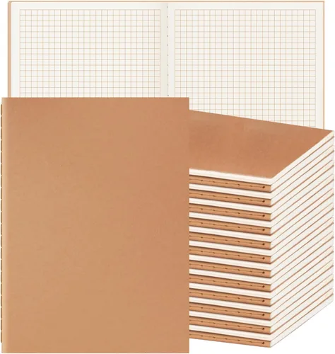 Miniatura 12 de ALKALO Paquete de 6 cuadernos de papel kraft de cuadrícula A5 a granel, cuadernos de diario, cuadernos de papel cuadriculado A5, 8.3 x 5.5 pulgadas