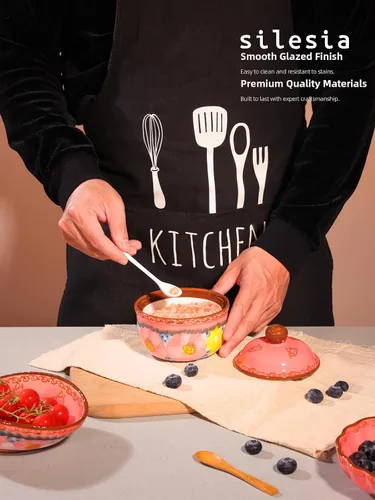 Miniatura 6 de Silesia Tazón de Azúcar Hecho a Mano con Tapa y Cuchara, Tarro de Azúcar de Cerámica Pintado a Mano de 10 Onzas para Cocina en Caja de Regalo, Rosa