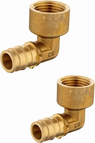 Paquete de 2 accesorios de latón de expansión EFIELD Pex A de 1/2 x 1/2 pulgadas, codo hembra NPT para conexión de tubo Pex-A, ASTM F1960,