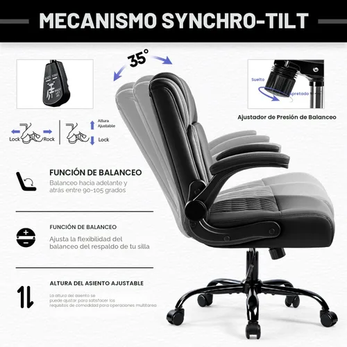 Miniatura 5 de Silla de escritorio de cuero OFIKA, silla de oficina ergonómica con soporte lumbar, silla de computadora, silla ejecutiva de cuero con reposabrazos