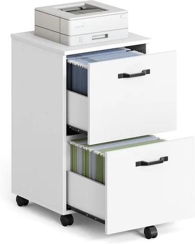 Miniatura 11 de VASAGLE Archivador móvil con ruedas, 2 cajones, estante abierto, para A4, tamaño carta, carpetas colgantes, gris carbón y negro tinta UOFC071B04